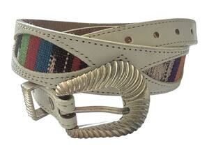 Silver Creek Western Belt by Leegin White Leather Navajo Blanket Style Womens LG